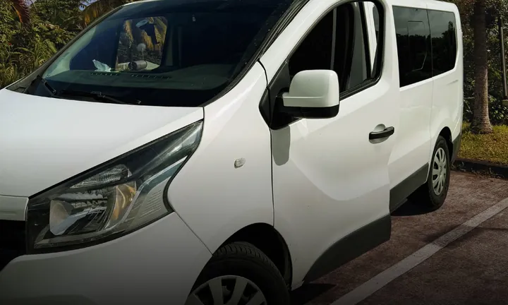 Renault Trafic blanc avec ciel étoilé et écran CarPlay